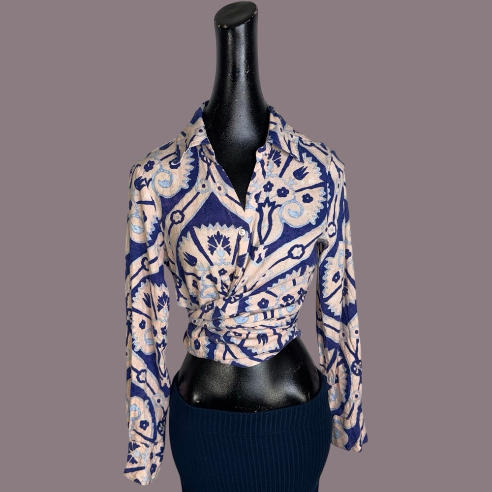 Christian Siriano New York linen blend tie-front blouse - Picture 4 of 12